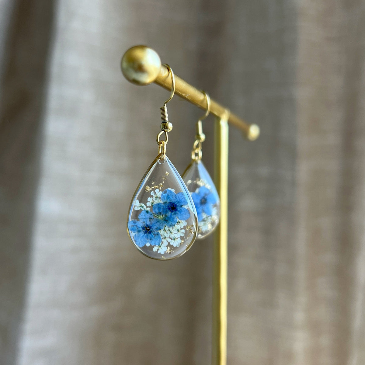 Blue Teardrop Earrings (Gold Plated)